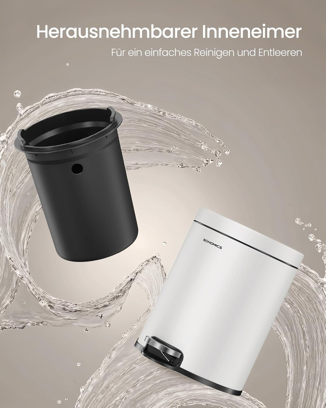 SONGMICS Kosmetikeimer, 6 Liter, Mülleimer Bad, mit Softclose-Deckel, Tretmülleimer, Stahl, für klei
