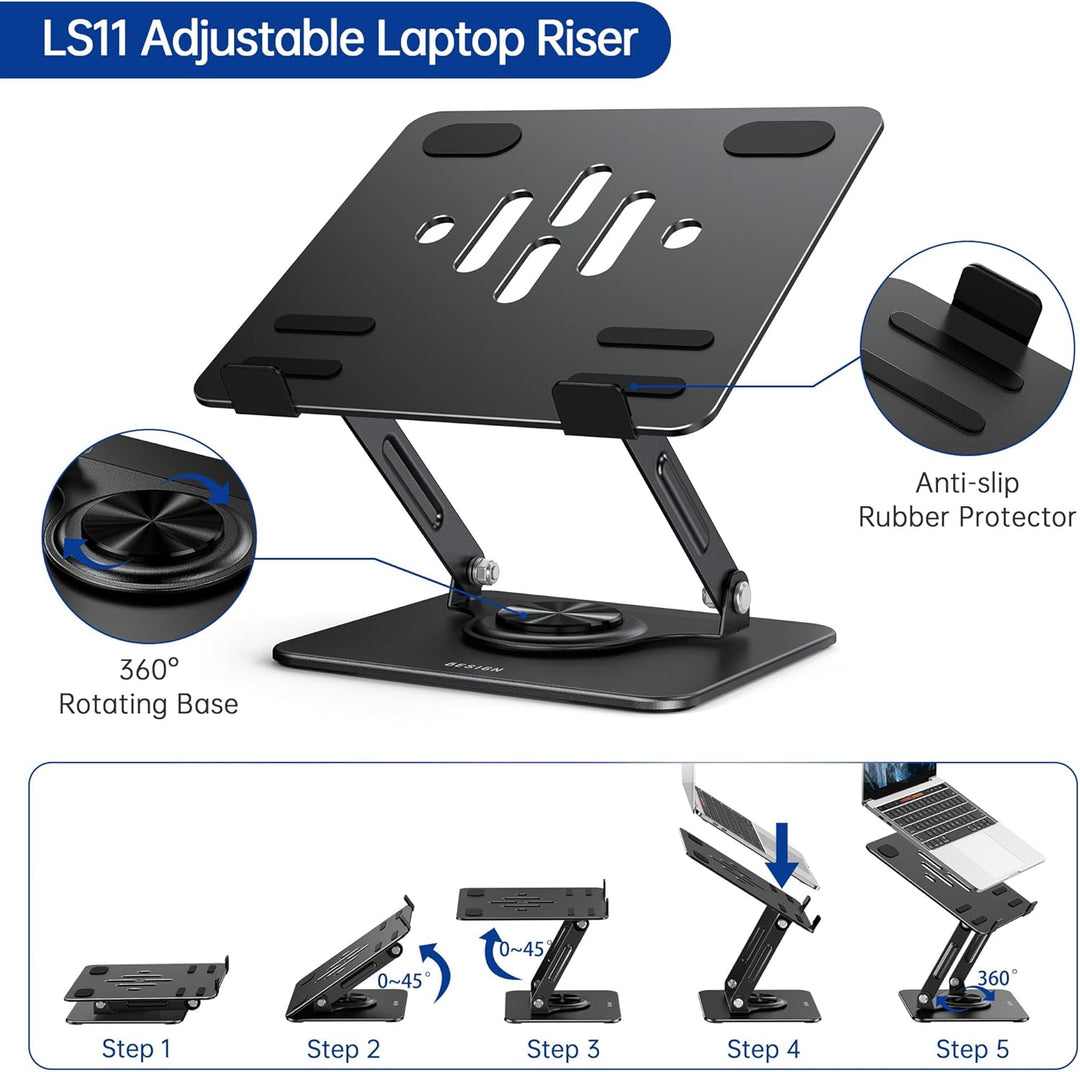 BESIGN LS11 Laptop ständer mit 360 Drehbarer Basis, Verstellbarer ergonomischer Notebook-Ständer, La