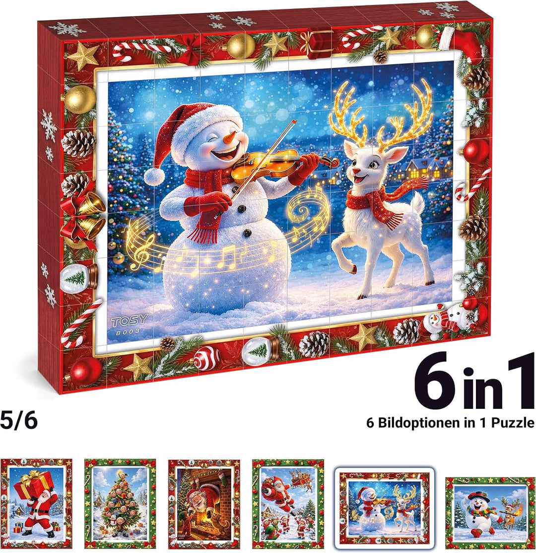 TOSY Picture Cube Playful Santa: 6-in-1 magnetisches Bilderpuzzle, 80 Blöcke, 480 Puzzleflächen, 0.6