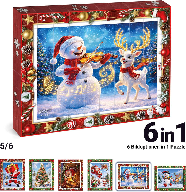 TOSY Picture Cube Playful Santa: 6-in-1 magnetisches Bilderpuzzle, 80 Blöcke, 480 Puzzleflächen, 0.6