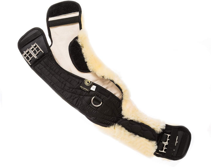 Merauno® Lammwolle Mondgurt mit abnehmbarem Lammfellbezug, Kurzgurt Dressurgurt, aus Qualitäts Merin