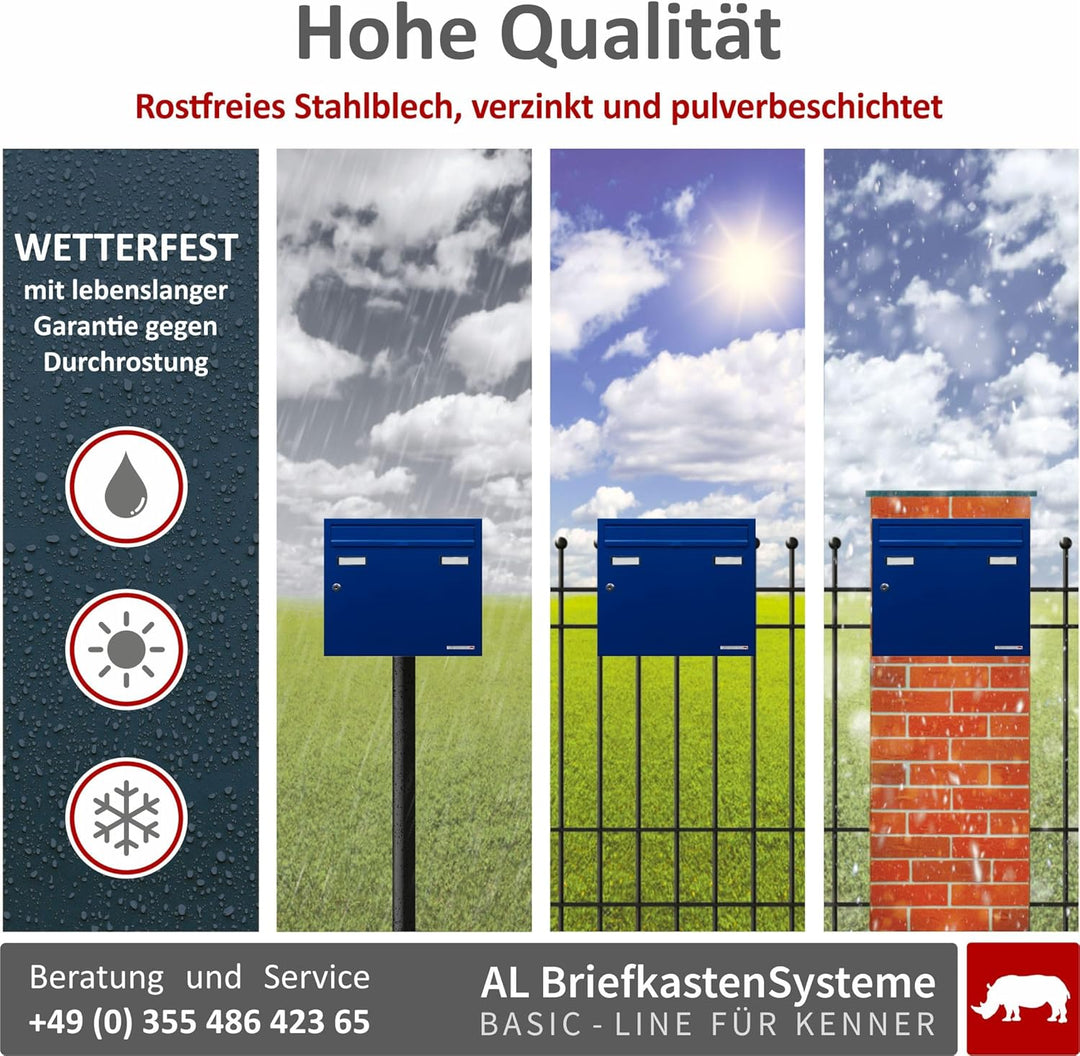 AL Briefkastensysteme Basic 2er Briefkasten RAL 5010 Enzian Blau 2 Fächer DIN A4 wetterfest Briefkas