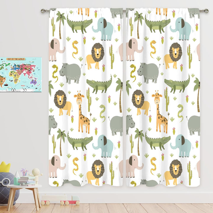Meshelly Vorhänge für Kinderzimmer, Safari-Tiere, 107x160 cm, Stangentasche, Baby, Jungen, Kinder, W