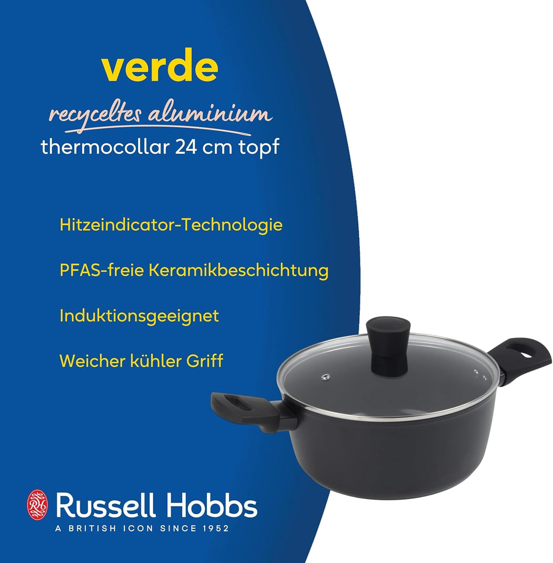 Russell Hobbs RH03265EU7 Verde Thermocollar 24cm Topf mit Deckel – gesunde keramische Antihaftbeschi
