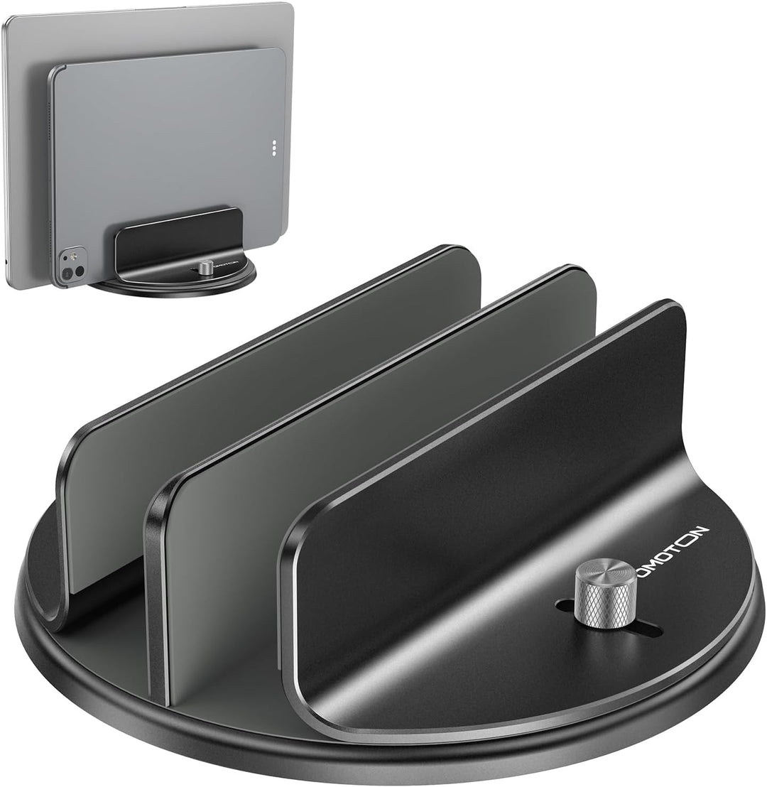 OMOTON 360° Drehbarer Vertikaler Laptop Ständer, 2 Slot Aluminium Laptop Halter mit Taktilem klick,
