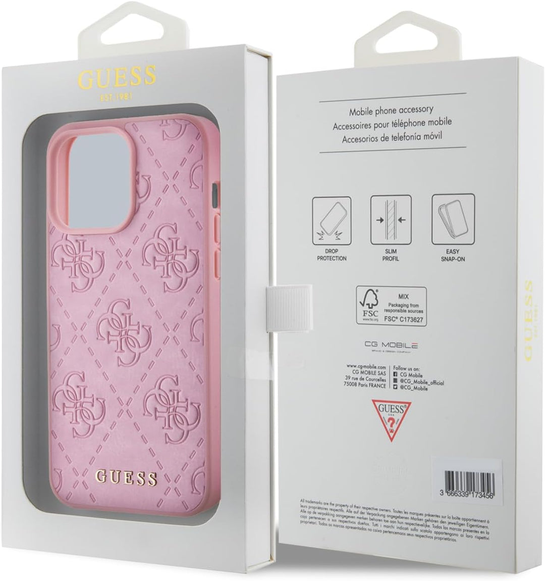 GUESS GUHCP15LP4EPMP Hülle für iPhone 15 Pro 6.1" Rosa hardcase Leather 4G Stamped