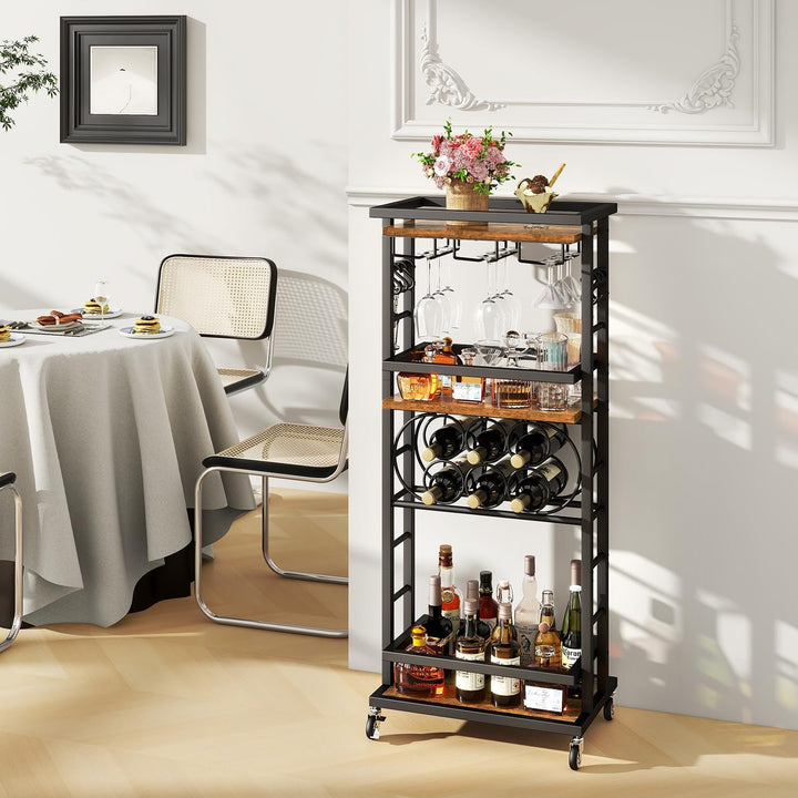 IBUYKE 4 Ebenen Weinregal mit Rollen,Freistehend Weinregal, Barwagen für Spirituosen, Whisky und Wei