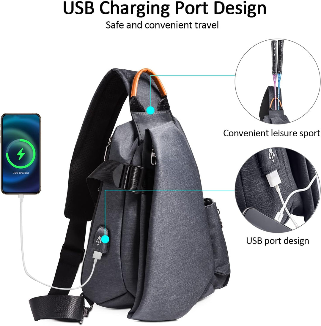 DORRISO Mode Herren Brusttasche Elegant Umhängetasche USB-Anschlussdesign Reise Schultertasche Casua