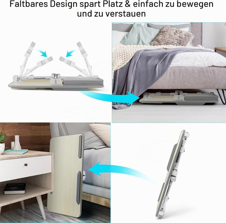 Laptoptisch fürs Bett, Höhenverstellbar, Winkelverstellbar, Betttisch Klappbar mit Schublade, Tablet