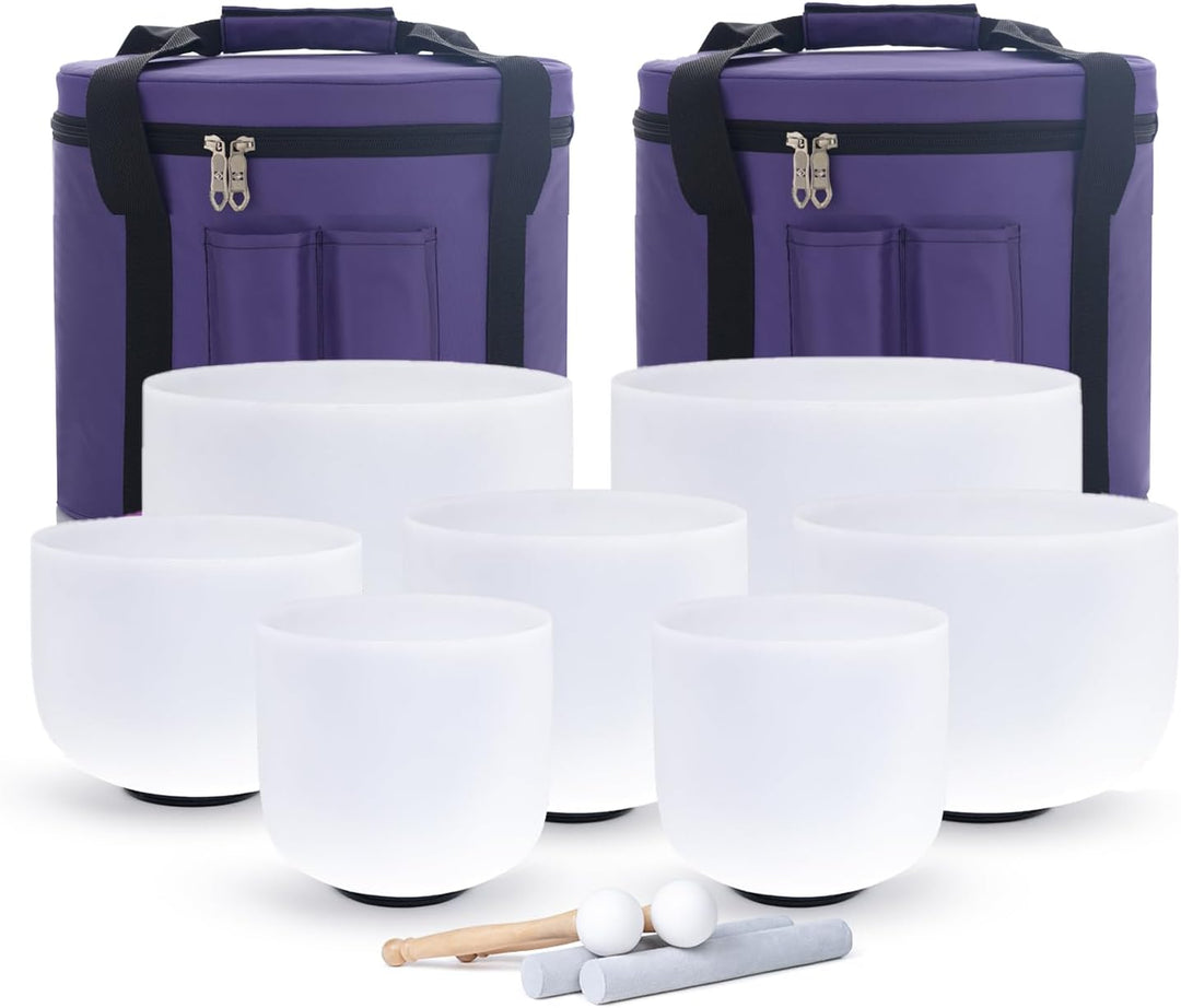KVKA 432hz 7-12 Zoll Kristallschale Set aus 7 Stück Kristallklangschale mit Tragetasche, 7pcs White