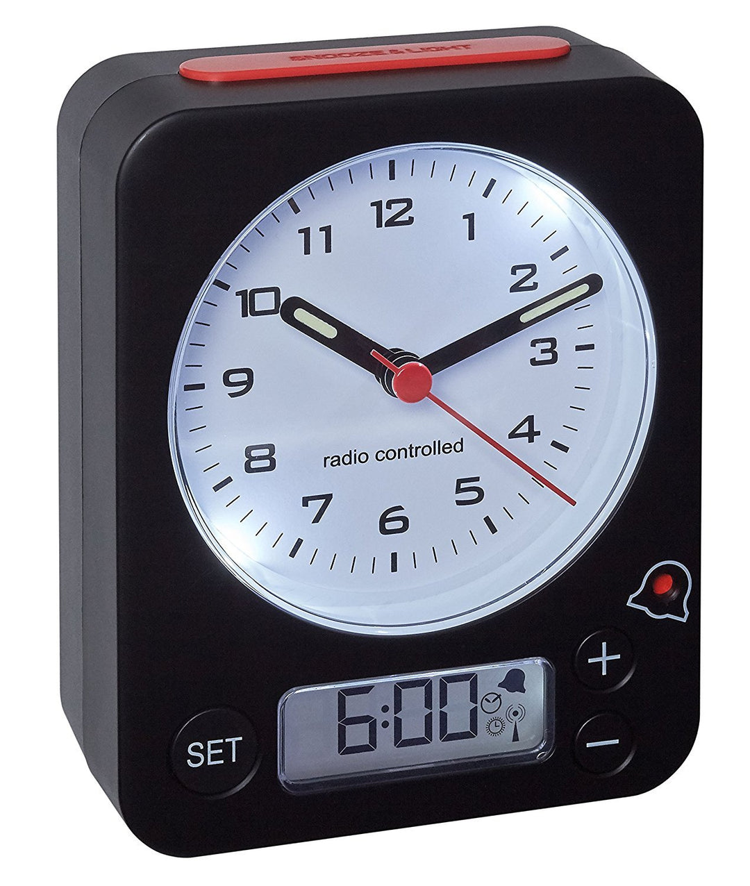 TFA-Dostmann Funk-Wecker Combo TFA 60.1511 Reisewecker Analogwecker (schwarz-rot mit Batterien)