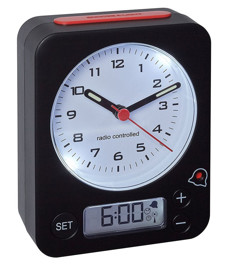 TFA-Dostmann Funk-Wecker Combo TFA 60.1511 Reisewecker Analogwecker (schwarz-rot mit Batterien)