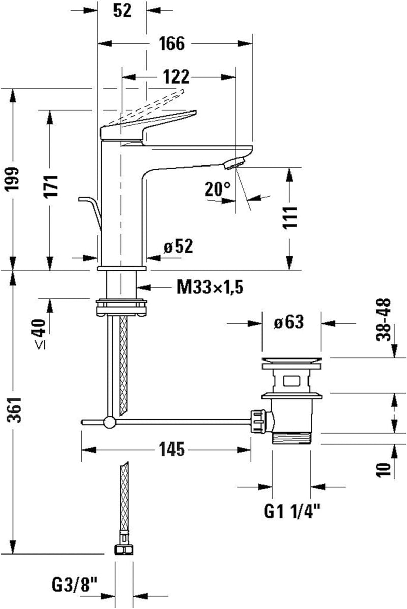 Duravit Wave Waschtischarmatur, Grösse M (Auslauf Höhe 111 mm), energiesparende Waschbecken Armatur