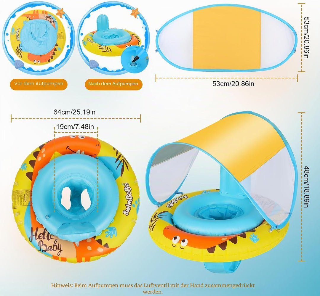 Coikes Baby Schwimmring mit Sonnenschirm, Schwimmsitz für Babys, mit Pumpe für Babys, zum Schwimmen,
