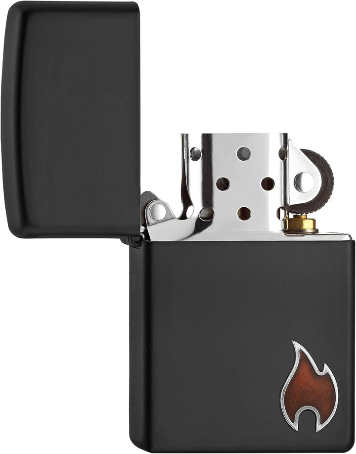 Zippo 2007118 – Sturmfeuerzeug, Little Flame, Mini Emblem Attached, Black Matte, nachfüllbar, in hoc