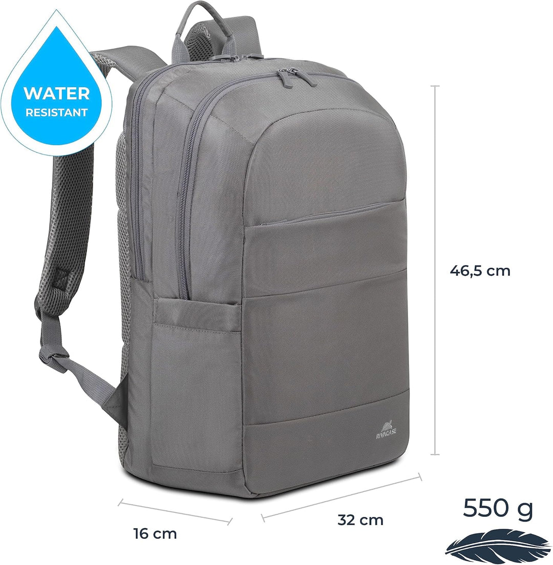 Rivacase Laptop Rucksack 22L bis 17,3 Zoll – 32 x 46,5 x 16 cm – wasserabweisender moderner Tagesruc