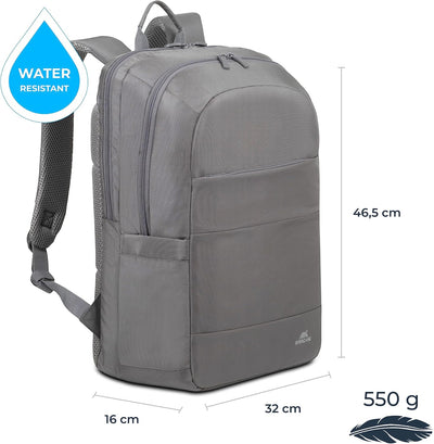 Rivacase Laptop Rucksack 22L bis 17,3 Zoll – 32 x 46,5 x 16 cm – wasserabweisender moderner Tagesruc