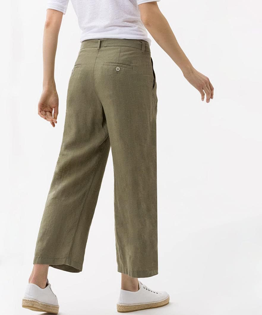 BRAX Damen Style Maine S Verkürzte Leinenhose Hose 26W / 32L Khaki, 26W / 32L Khaki