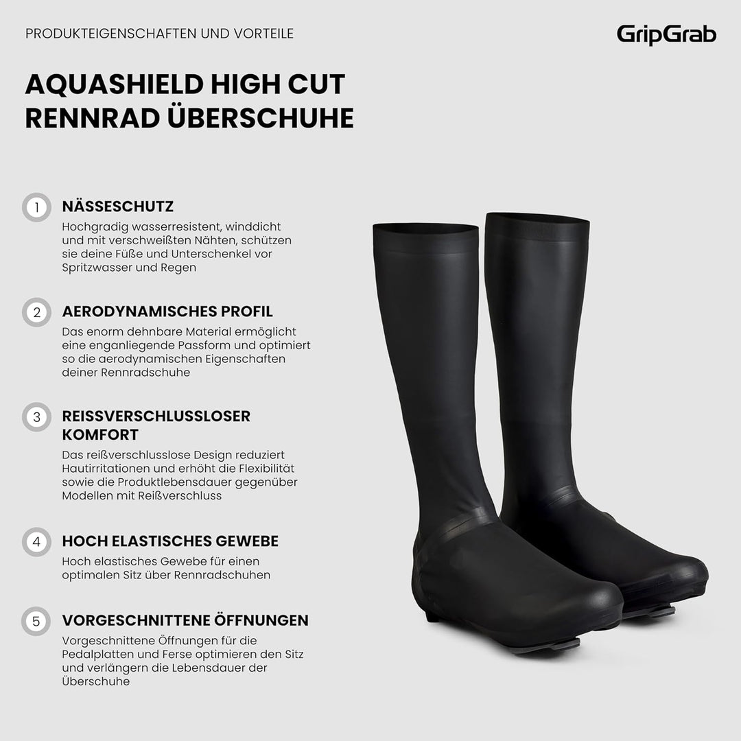 GripGrab AquaShield High Cut Profi Rennrad Regenschutz Überschuhe Reissverschlusslose Lange Aero Rad