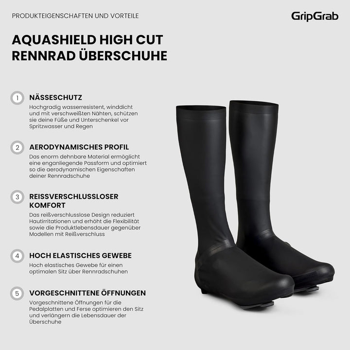 GripGrab AquaShield High Cut Profi Rennrad Regenschutz Überschuhe Reissverschlusslose Lange Aero Rad