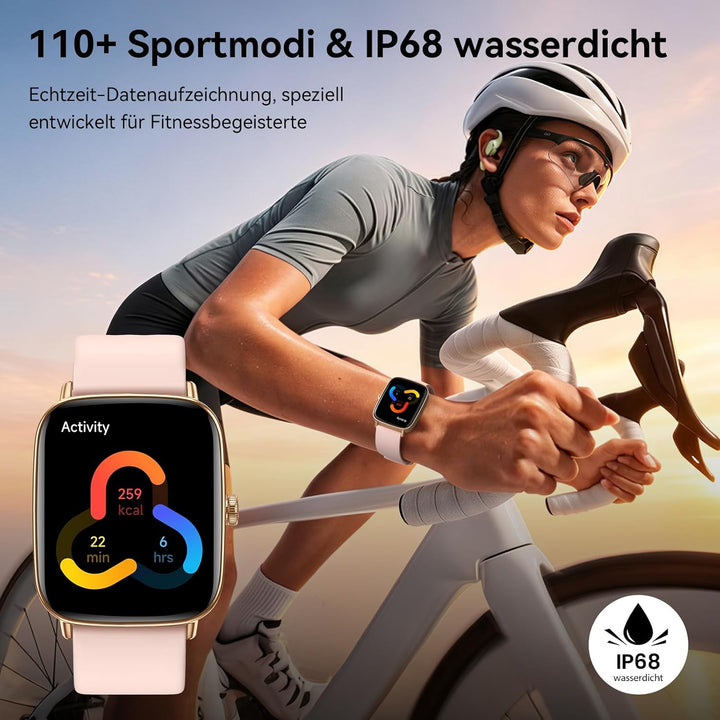 Yoever Smartwatch Damen mit Telefonfunktion - 1.85" Fitnessuhr Damen mit Herzfrequenz SpO2 Schlafmon