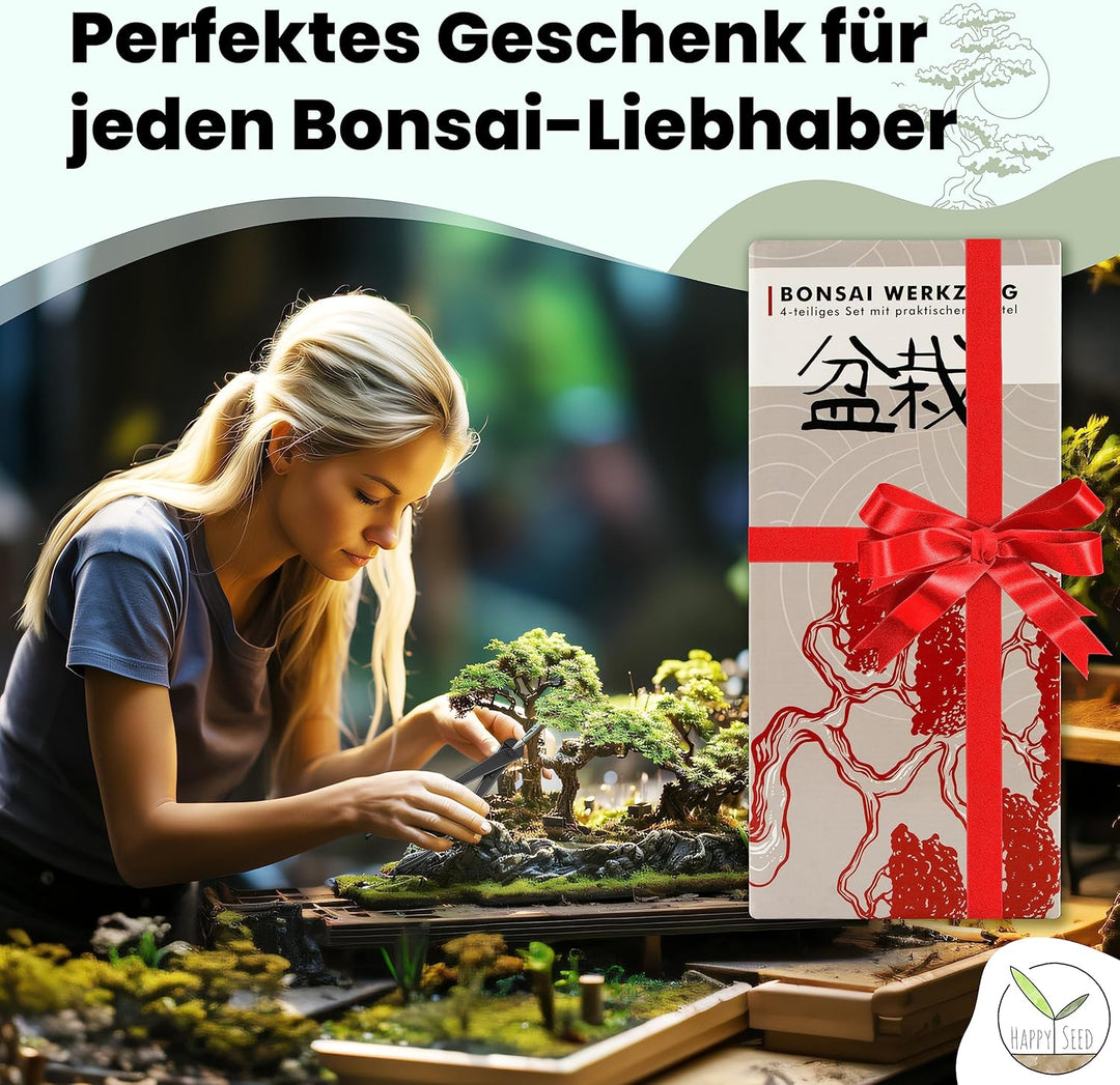 Bonsai Werkzeug-Set Profi 4-teilig aus Stahl mit praktischer Aufbewahrungstasche - Traditionelles Bo