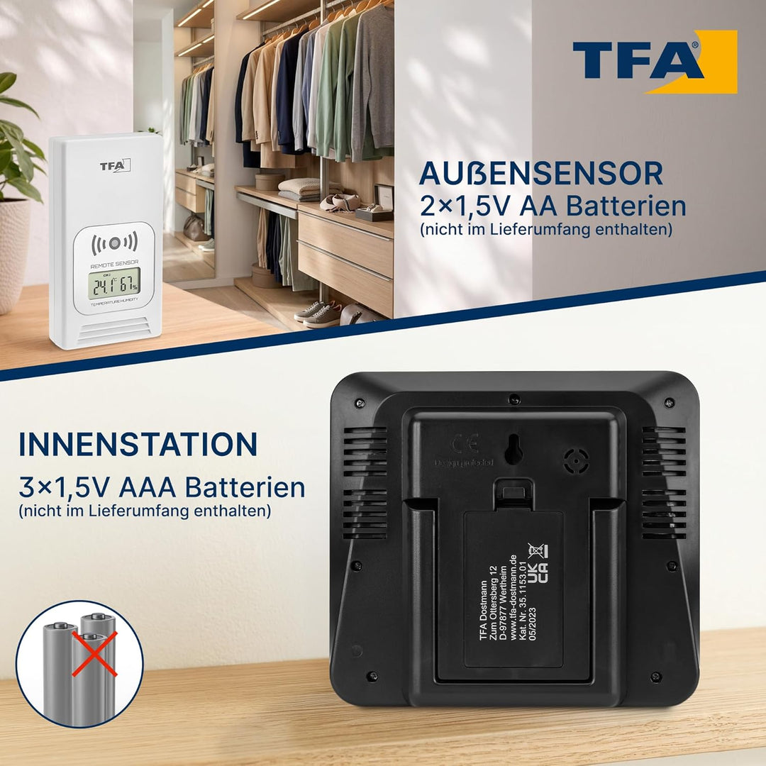 TFA Dostmann Digitale Life, Wetterstation mit Funk, inkl Aussensensor, Hintergrundbeleuchtung, Ausse