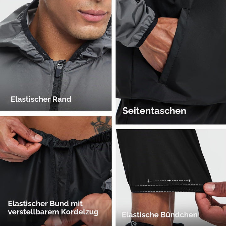 HOTSUIT Schwitzanzug Herren Trainingsanzüge Fitnessstudio Workout Übung Saunajacke Hose Ganzkörper L