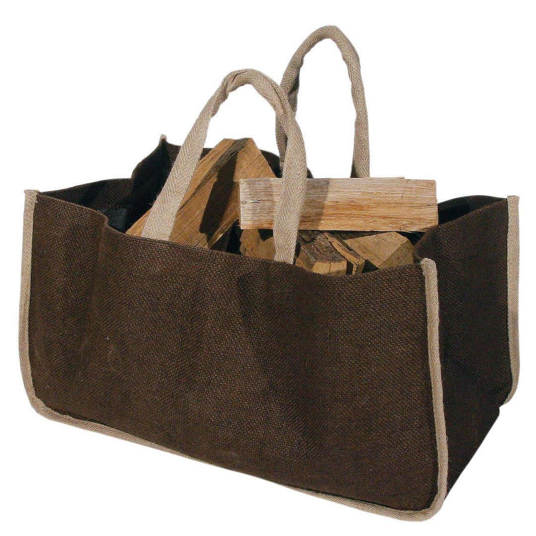 Videx-Kaminholztasche aus Jute seitlich geschlossen, Dunkelbraun