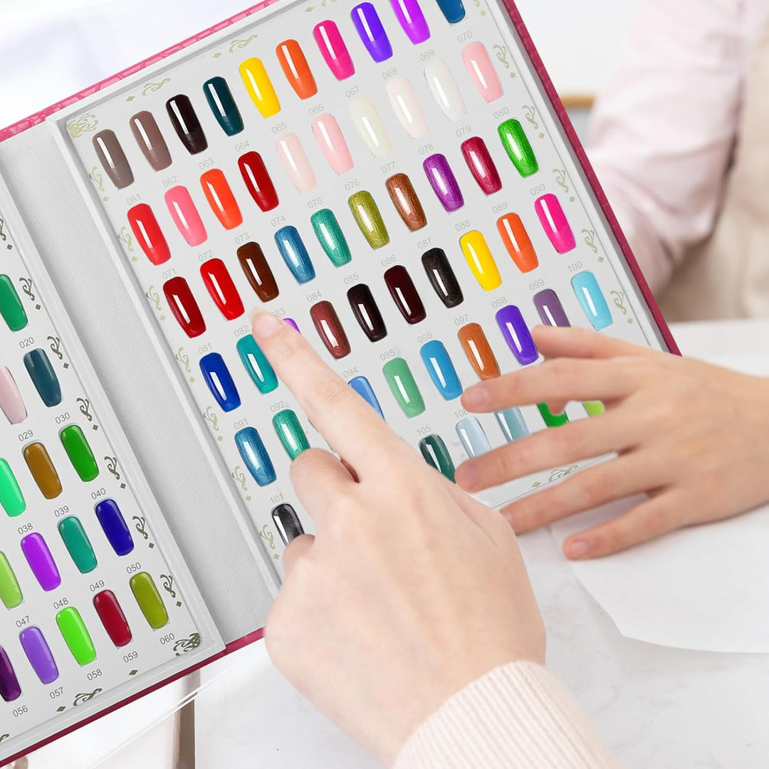 Nagelmusterbuch mit 120 Farben und 240 Nagelspitzen und Zahlenetiketten, Leder-Nagelfarbtafel, Karte