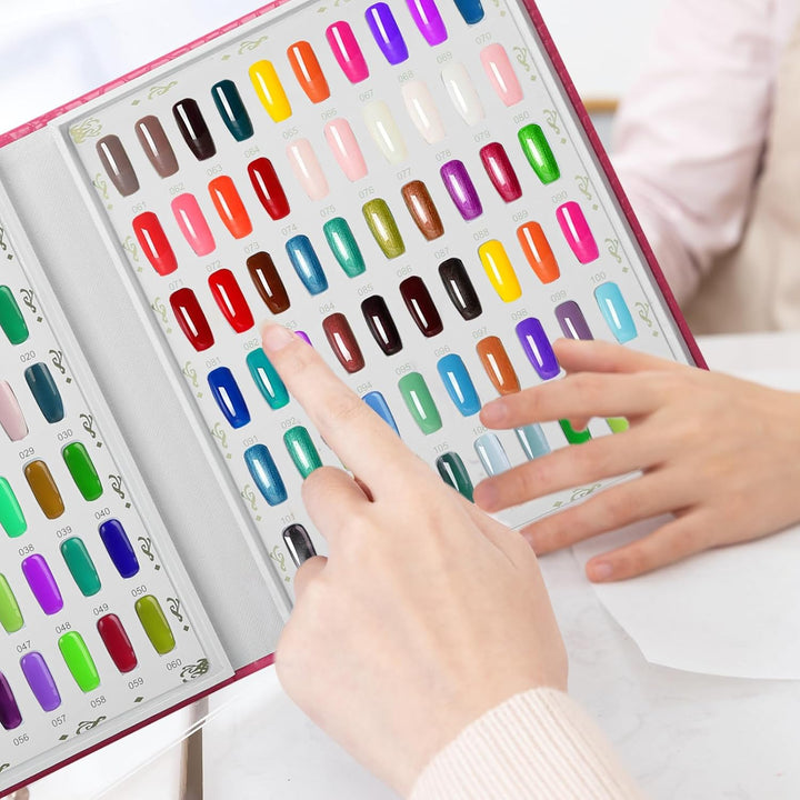 Nagelmusterbuch mit 120 Farben und 240 Nagelspitzen und Zahlenetiketten, Leder-Nagelfarbtafel, Karte