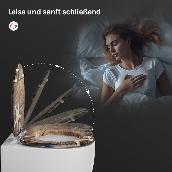 WOLTU #2 Premium WC-Sitz Toilettensitz mit Absenkautomatik, MDF Holzkern, Softclose Scharnier, Desgi