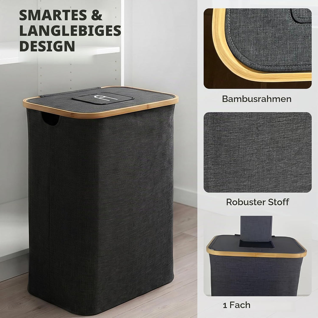 100L Premium Bambus Pfandflaschen Sammelbehälter - Organizer Küche mit innovativ Design für Nachhalt