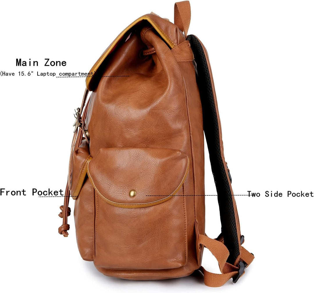 Baosha PU Leder Laptop Rucksack für 15.6 Zoll Herren Laptoptasche Business Arbeit Schule College Ruc