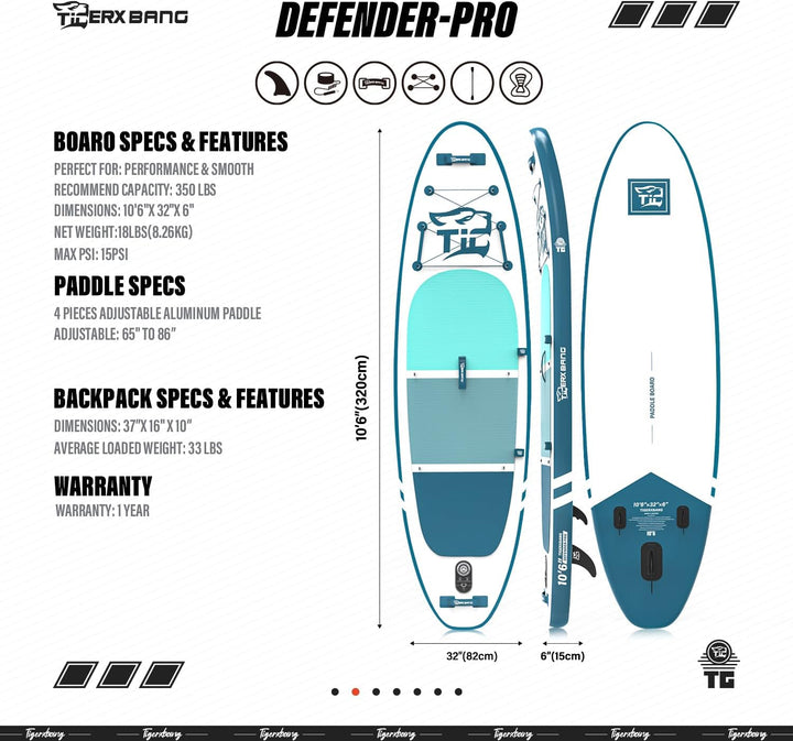 TIGERXBANG SUP Boards Stand Up Paddling Board, aufblasbare Paddle-Boards Defender-Pro-Kollektion Bla