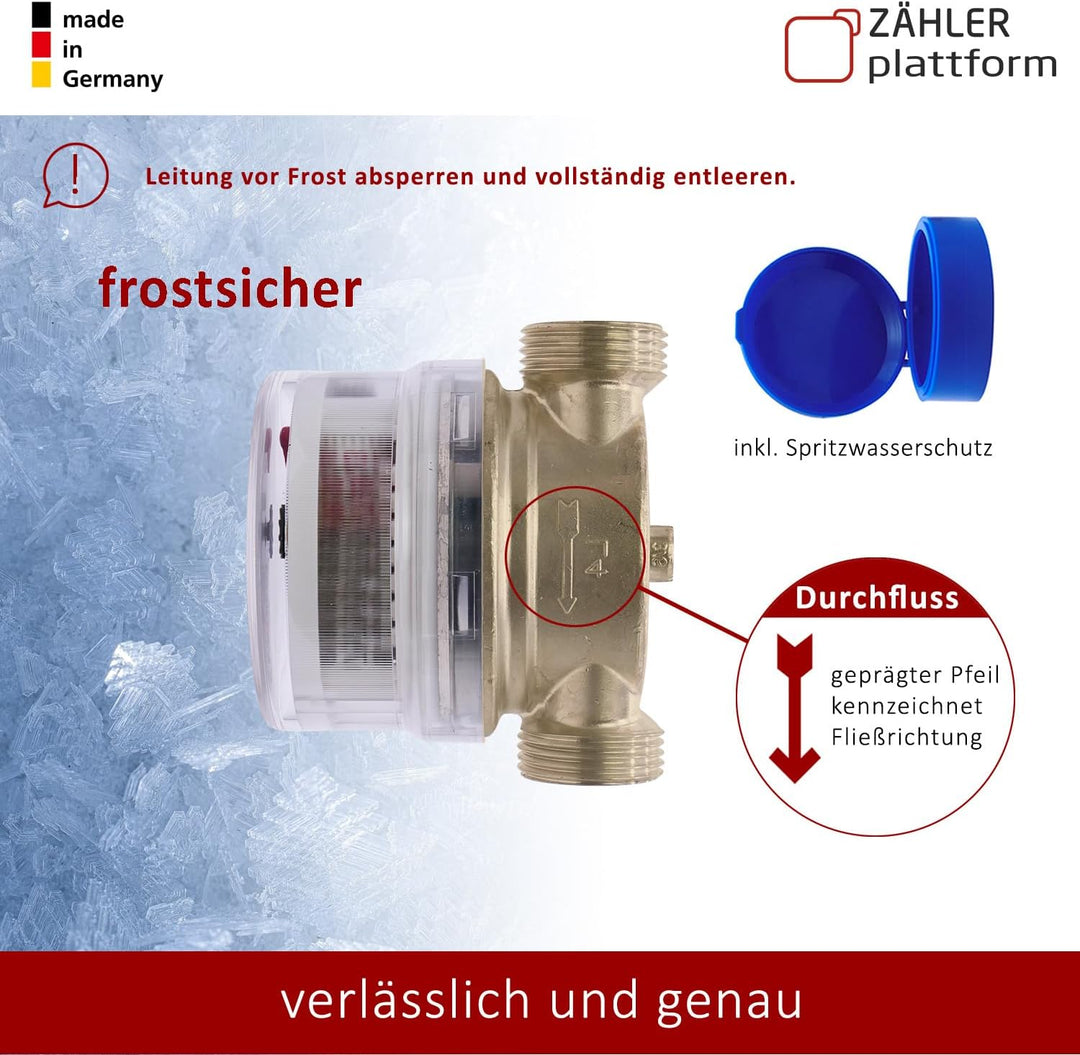 ZÄHLER plattform Zapfhahn Wasserzähler Set Durchfluss Qn 1,5, Kaltwasser, Baulänge 80 mm Eichung 202
