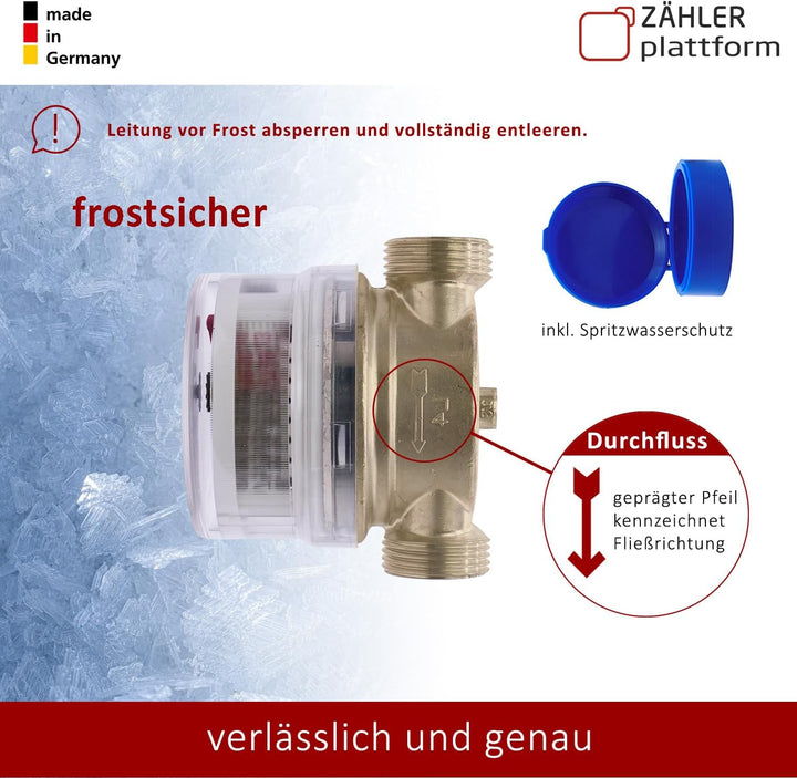 ZÄHLER plattform Zapfhahn Wasserzähler Set Durchfluss Qn 1,5, Kaltwasser, Baulänge 80 mm Eichung 202