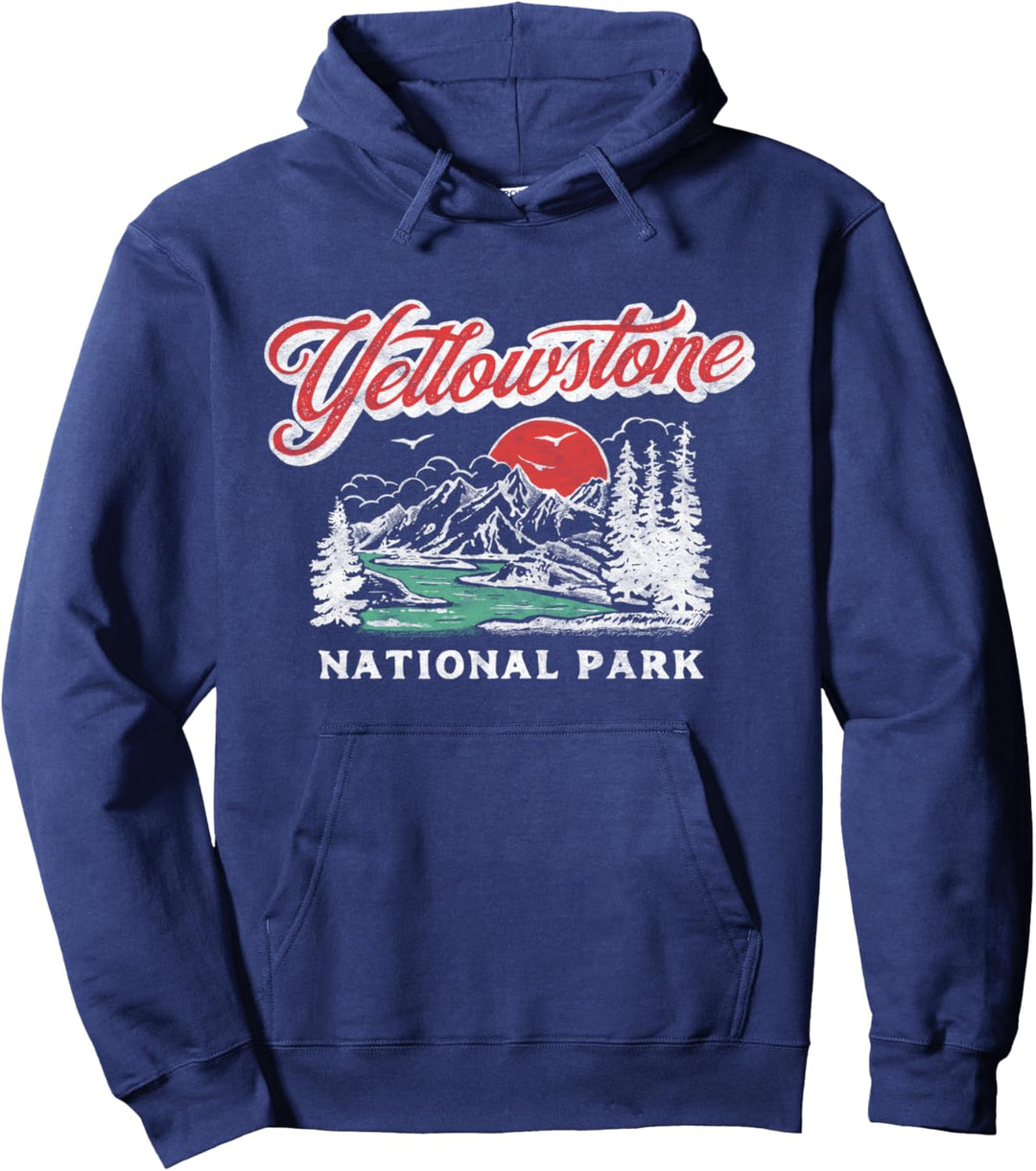 Yellowstone National Park Retro 80's Mountains Graphic Pullover Hoodie