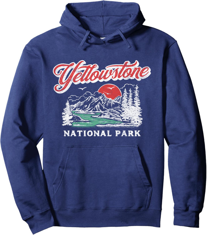 Yellowstone National Park Retro 80's Mountains Graphic Pullover Hoodie