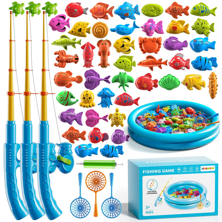 Magnetisches Angelspiel mit aufblasbarem Pool für Kinder 3–8 Jahre | Angelrute &amp; Netz enthalten, Bil
