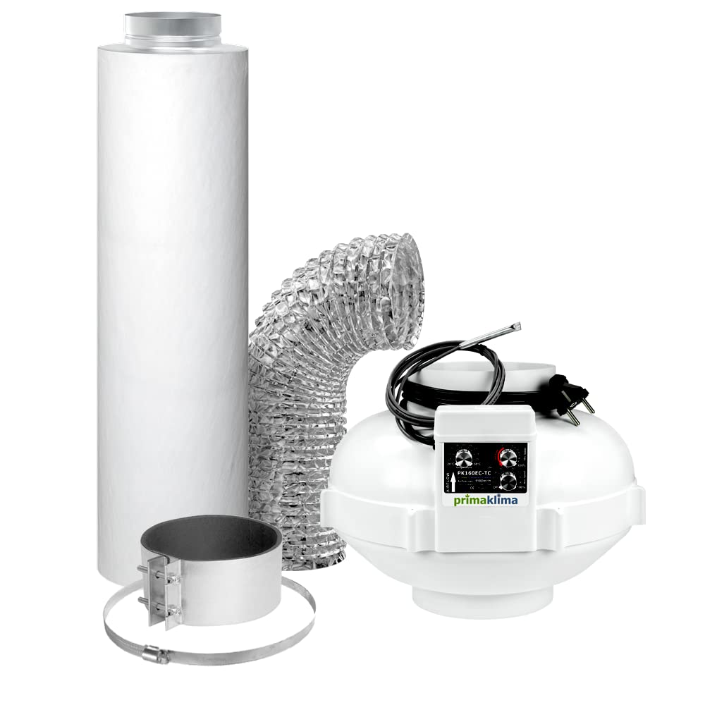 GrowPRO Lüftungsset 1200m3/h EC PRO Temperaturgesteuert inkl. Aktivkohlefilter und Zubehör 1200 m3/h