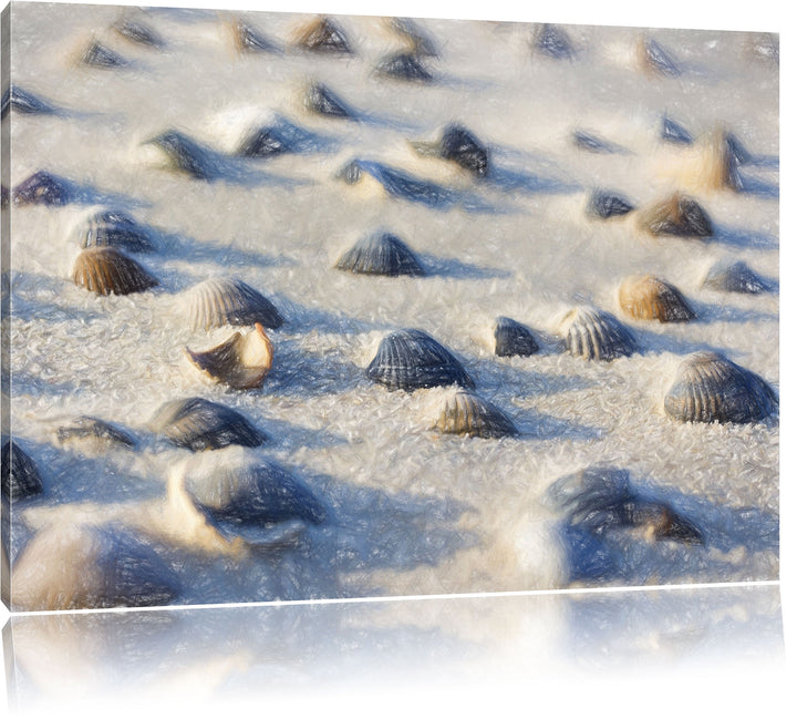 Pixxprint Muscheln im Sand als Leinwandbild/Grösse: 100x70 cm/Wandbild/Kunstdruck/fertig bespannt, 1