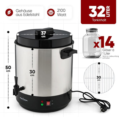 ProfiCook® 2in1 Heissgetränke- & Einkochautomat | 32L Tank | Warmhaltefunktion | Timer | 2100W | 30°