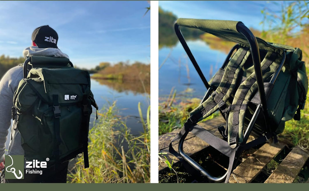 Zite Fishing Angelrucksack mit Stuhl - Rucksack-Stuhl Faltbar Angeln & Camping - Hocker Klappbar mit
