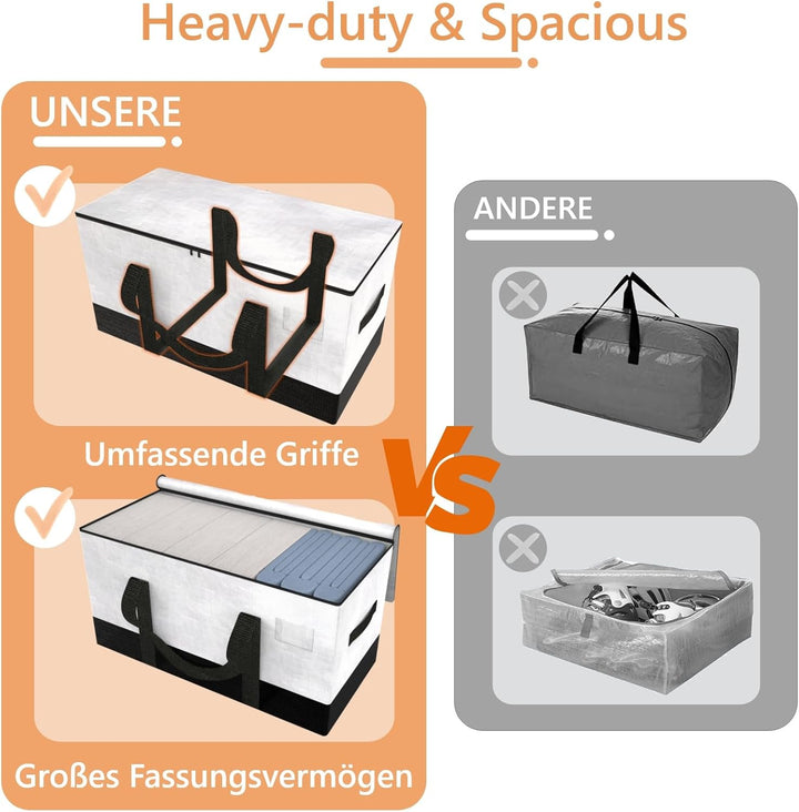 4-Pack Extra Schwere Duty-Grosse Umzugstaschen mit starkem Reissverschluss und Tragegriffen, robuste