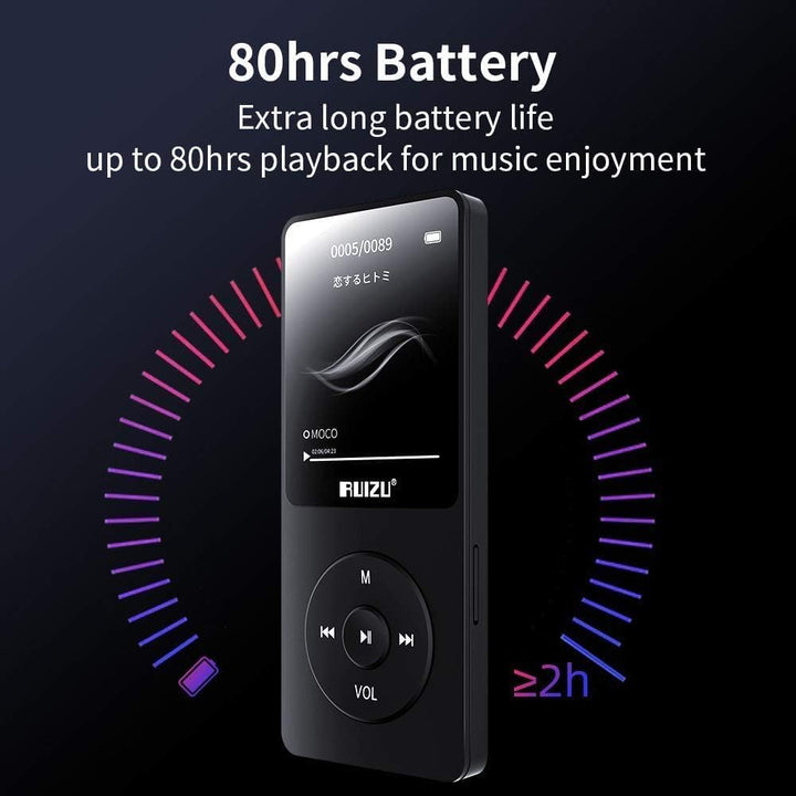 32GB MP3 Player mit Bluetooth 5.3, Ultraleicht (30 Gramm), bis zu 80 Stunden Akkulaufzeit, 1.8-Zoll-