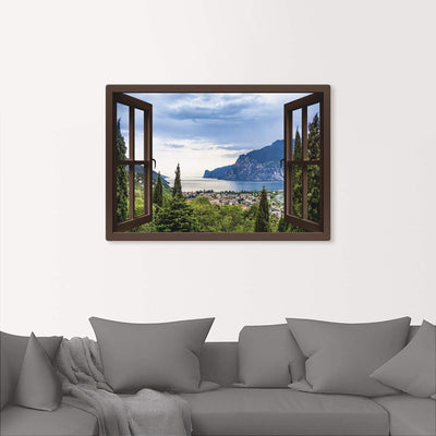 ARTland Leinwandbilder Wandbild Bild Leinwand 70x50 cm Querformat Fensterblick Gardasee Landschaft S