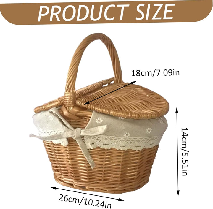 Weidenpicknickkorb, 10.2x7, 1 x 5, 5 Zoll Kleiner Picknickkorb mit Baumwollwäschefutter, Weidenorgan