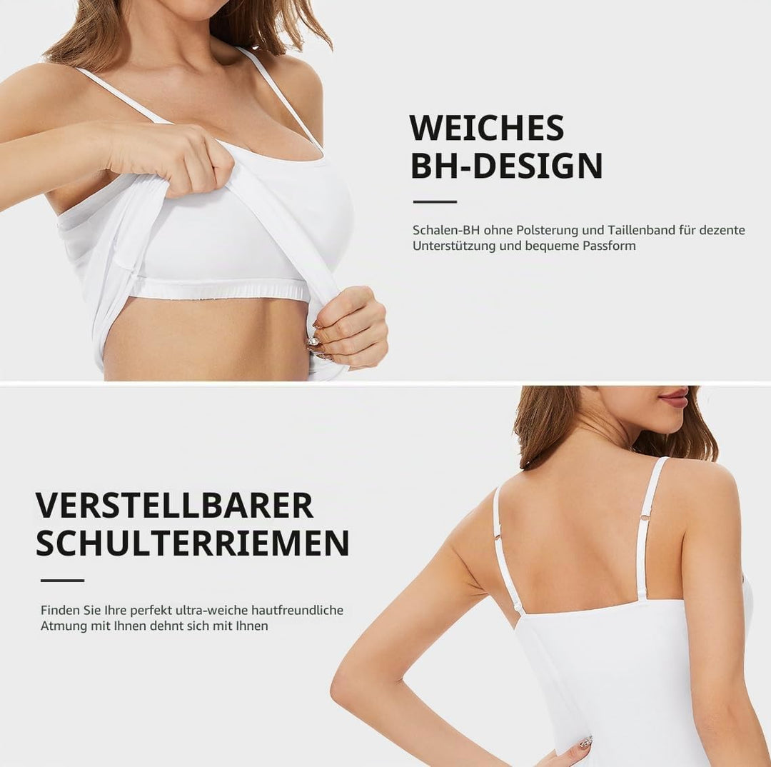 Knuffnee Damen Baumwolle Unterhemd Regal BH Unterhemden Verstellbaren Spaghetti Top 3er Pack M Schwa