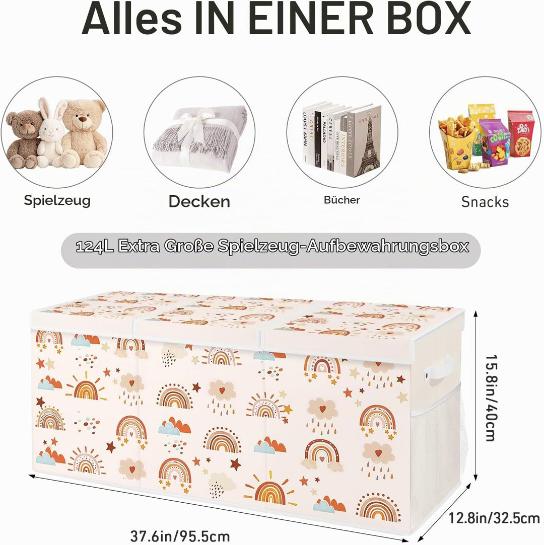 Spielzeugkiste Aufbewahrungsbox mit Deckel Kinder 96 x 32 x 40 cm, Faltbare und Platzsparend für Kin